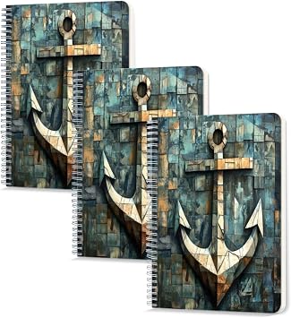Lined Spiral Notebook,100 Pages,5.71x 8.26 inches Double-Wire Spiral Journal Notebook for Study and Notes Vivid Geometric - Block Anchor
