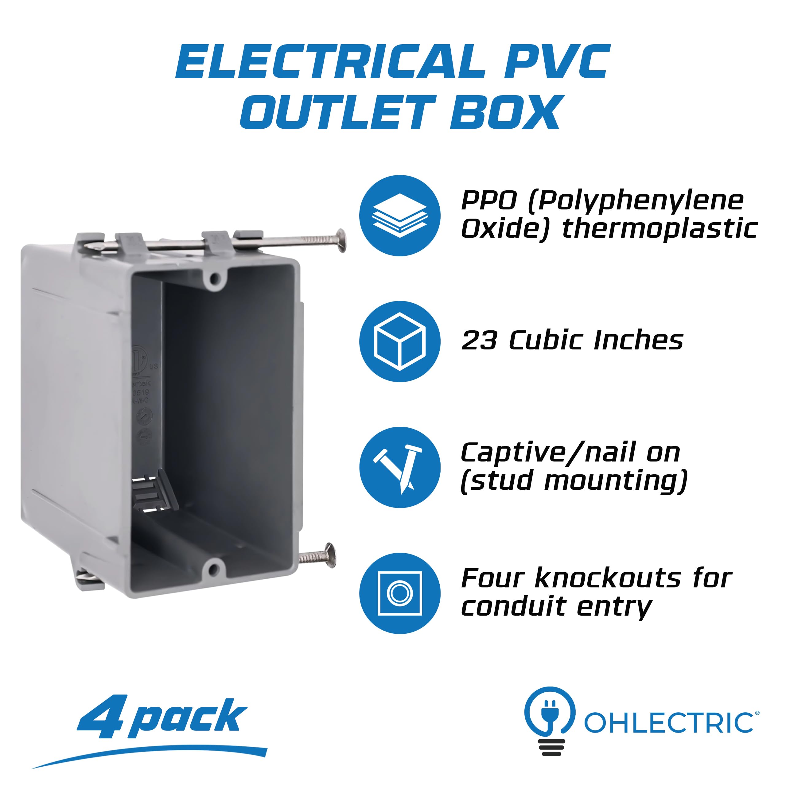 OHLECTRIC Outlet Box - 4 Pack, Fire Rated -2