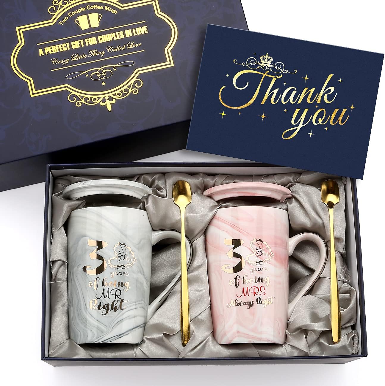 30 Years of Being Mr Right and Mrs Always Right Wedding G-i-f-t-s for Couple Parents Grandparents-Ceramic Coffee Cup Christmas Mugs Set, Anniversary G-i-f-ts for Him - His and Hers Gifts(14oz)
