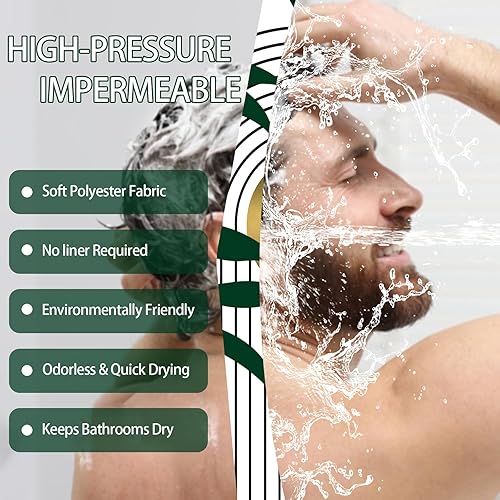 Miniatura 5 de Cortina de ducha verde oliva y dorado, cortinas de ducha bohemias modernas de mediados de siglo para decoración de baño, tela impermeable con