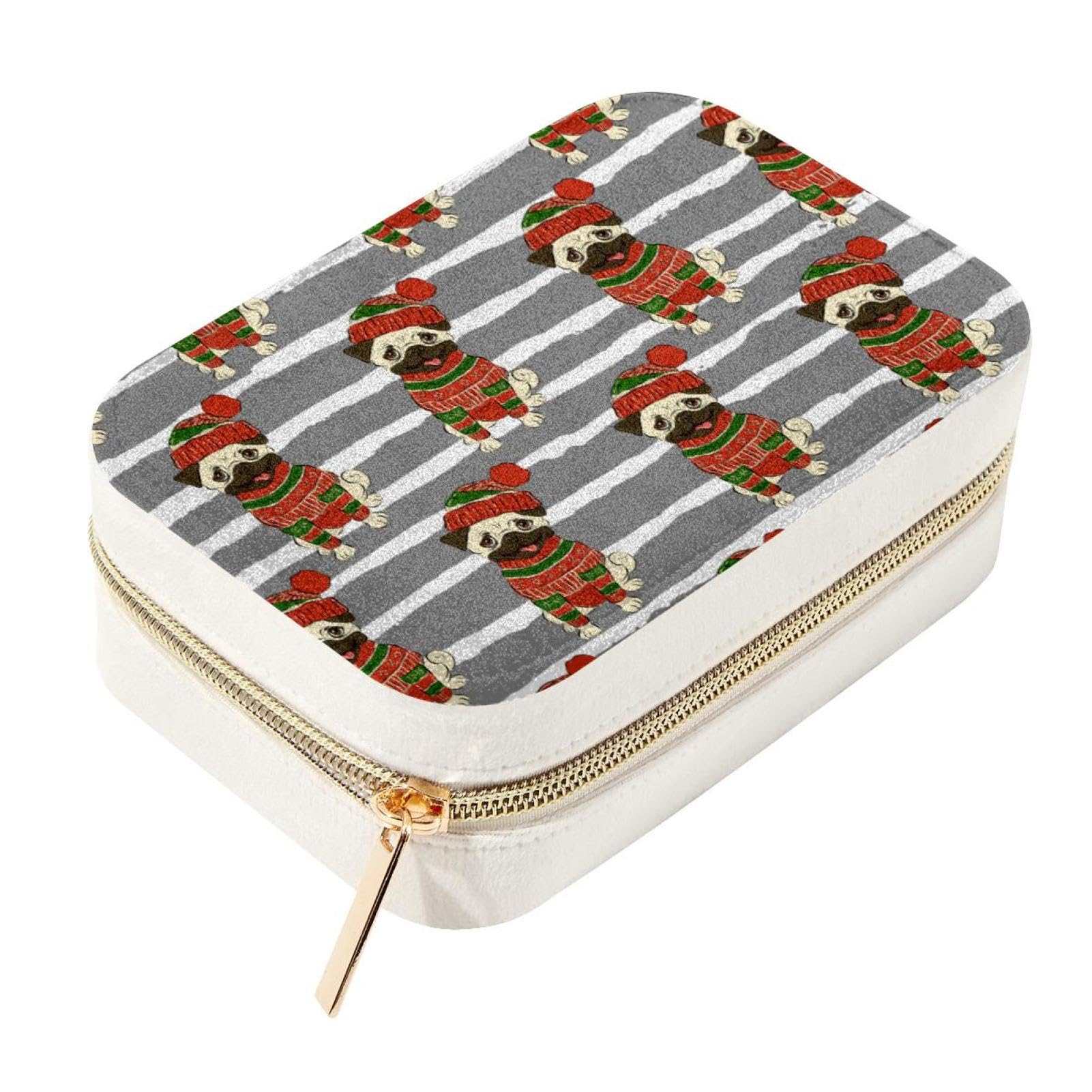 Mini boîte à bijoux voyage en velours et motif chien de Noël pour valise et déplacements