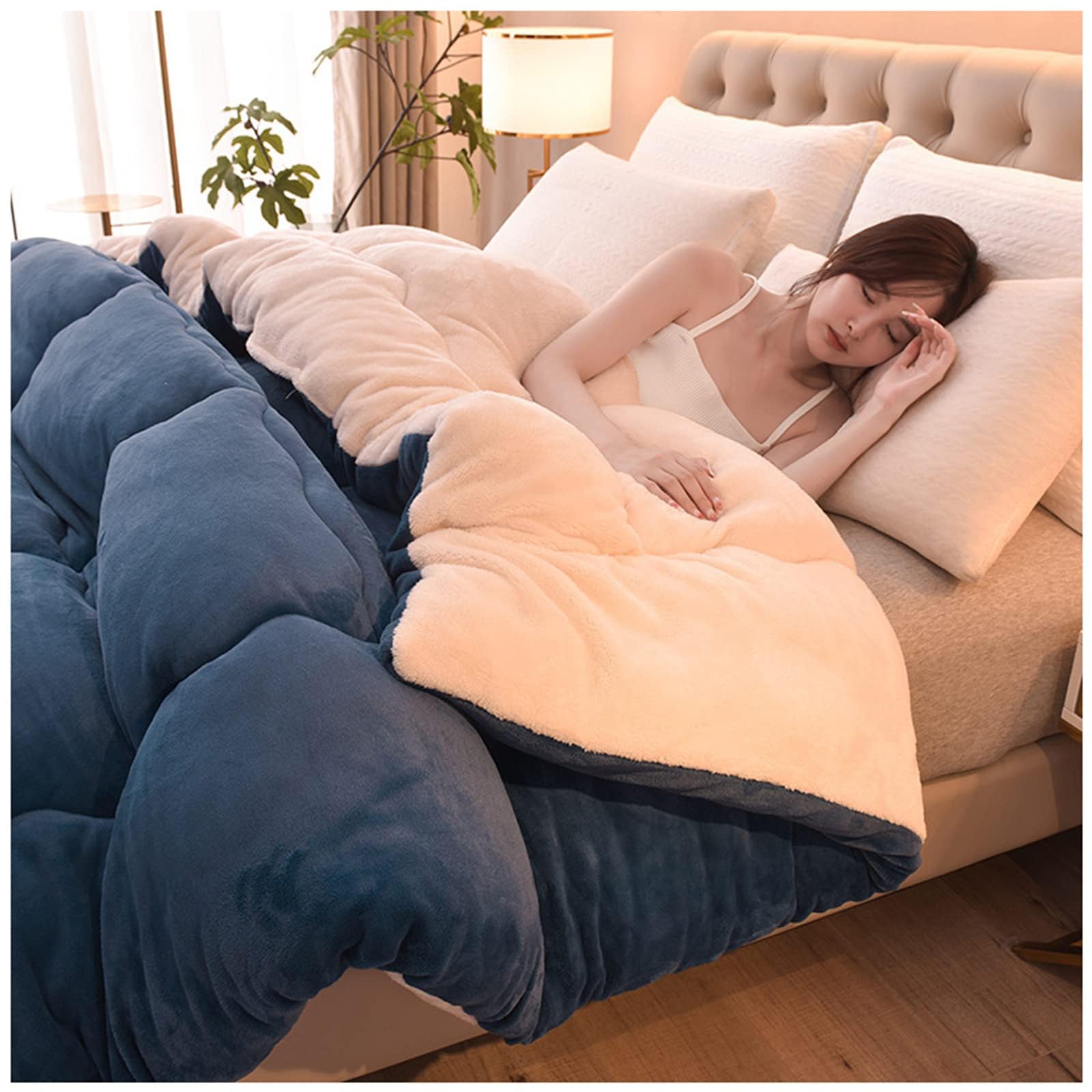 Zmin B Super Warm Lam Quilt Winter Lanket Double-Sided Fleece Quilt Thickened Warm Plush Comforter Solid Color Down Duvet, Machine Washable,,220X240cm(5Kg)
