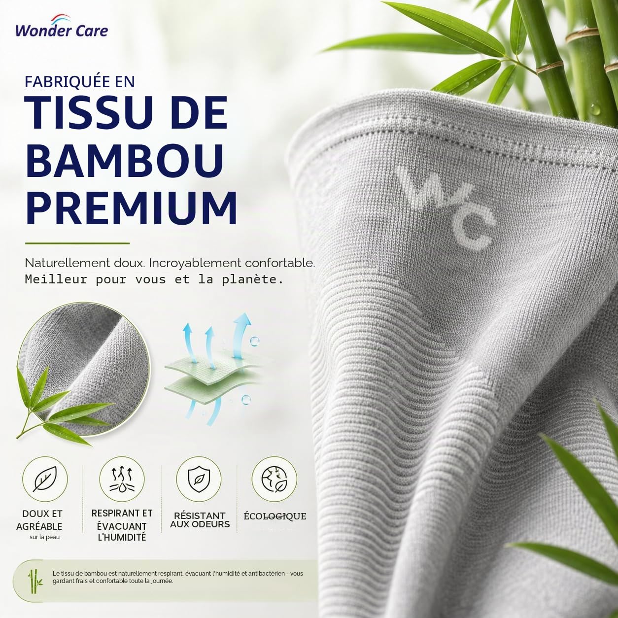 Wonder Care Genouillère en bambou noir pour homme/femme, genouillère pour la course, la gym, le badminton, le sport, genouillère de compression | Genouillère parfaite pour les douleurs au genou et un