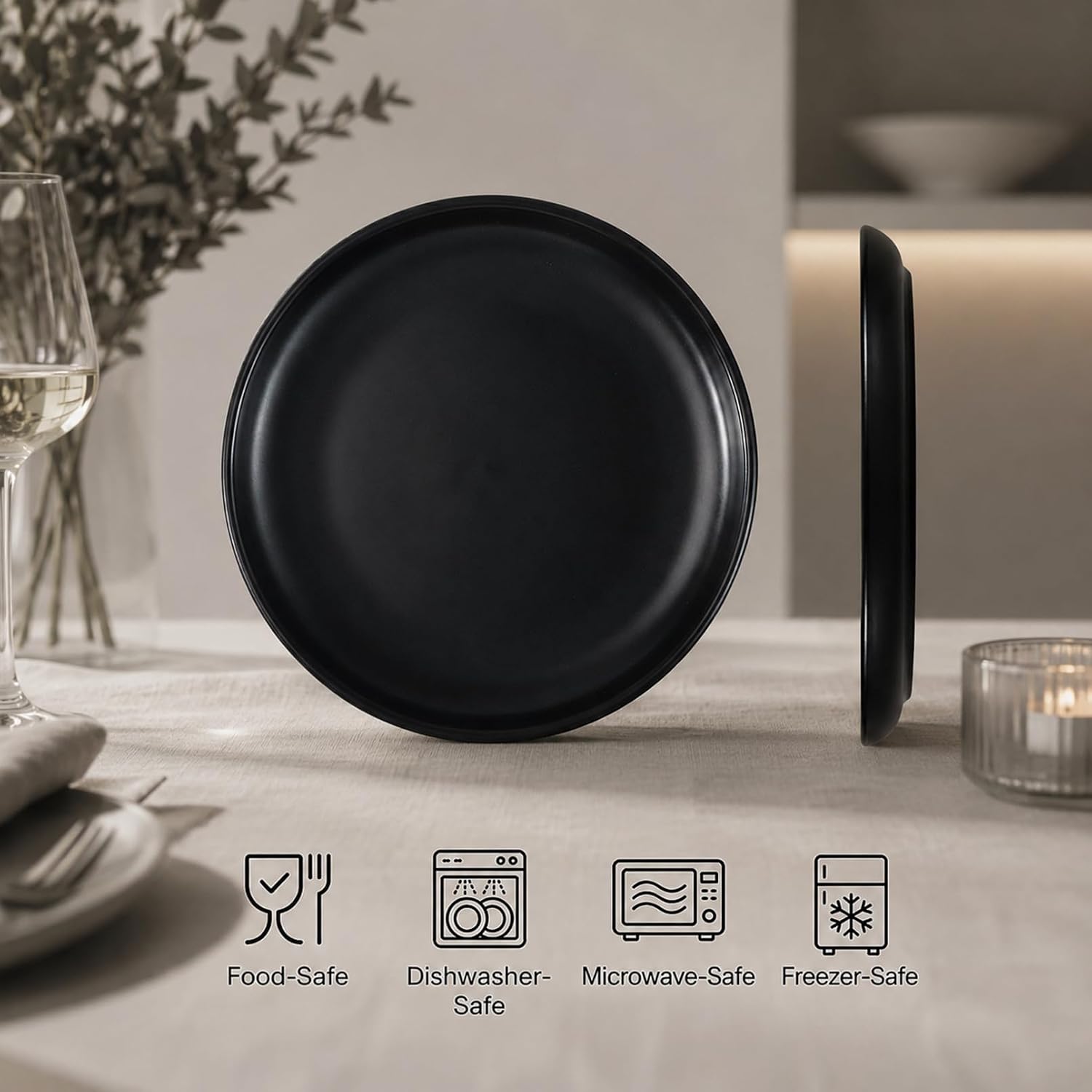 4Pcs Matte Ceramic Dessert Plates, 6In Black Round Appetizer Plates