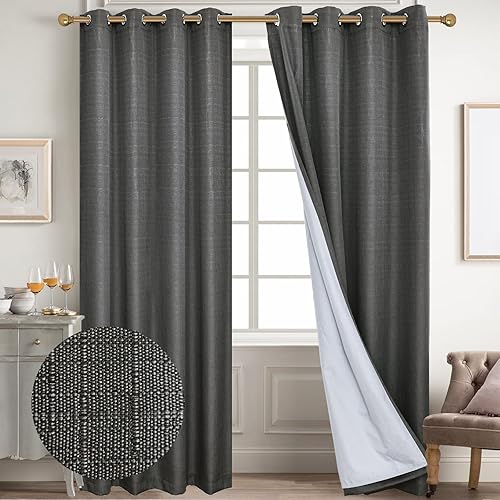 Miniatura 79 de Diraysid Cortinas 100% opacas de lino blanco para dormitorio, con ojales, aislamiento térmico, cortinas de oscurecimiento de habitación (2 paneles,