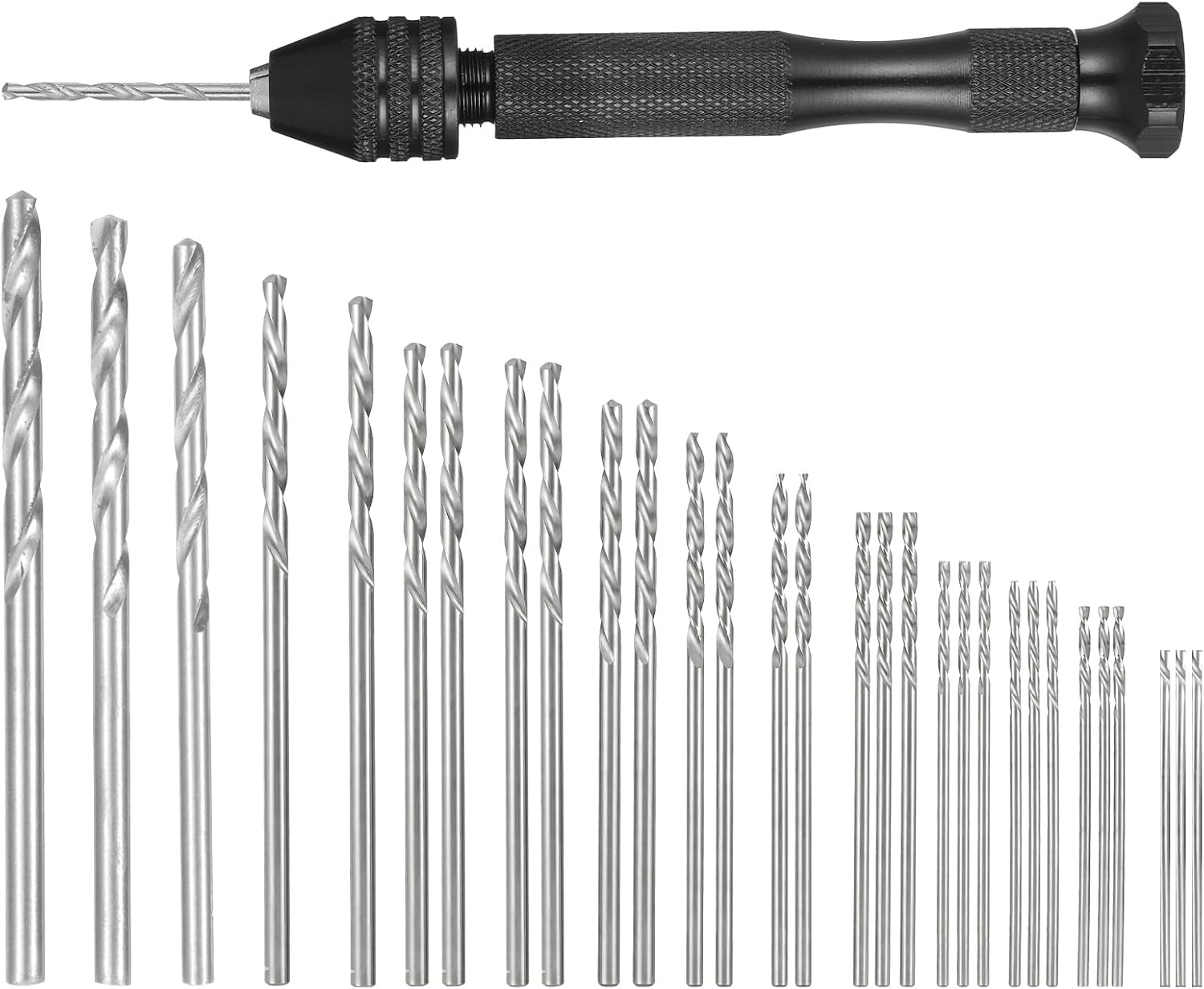 31 PCS Micro Drill Bit Set, Metric Mini Carburetor Jet Drill Bits (0.5-3mm), Pin Vise Hand Drills Manual Set Small Jeweler's Chuck Vice Twist Bits for Jewelry Making Beads DIY Craft Wood Resin