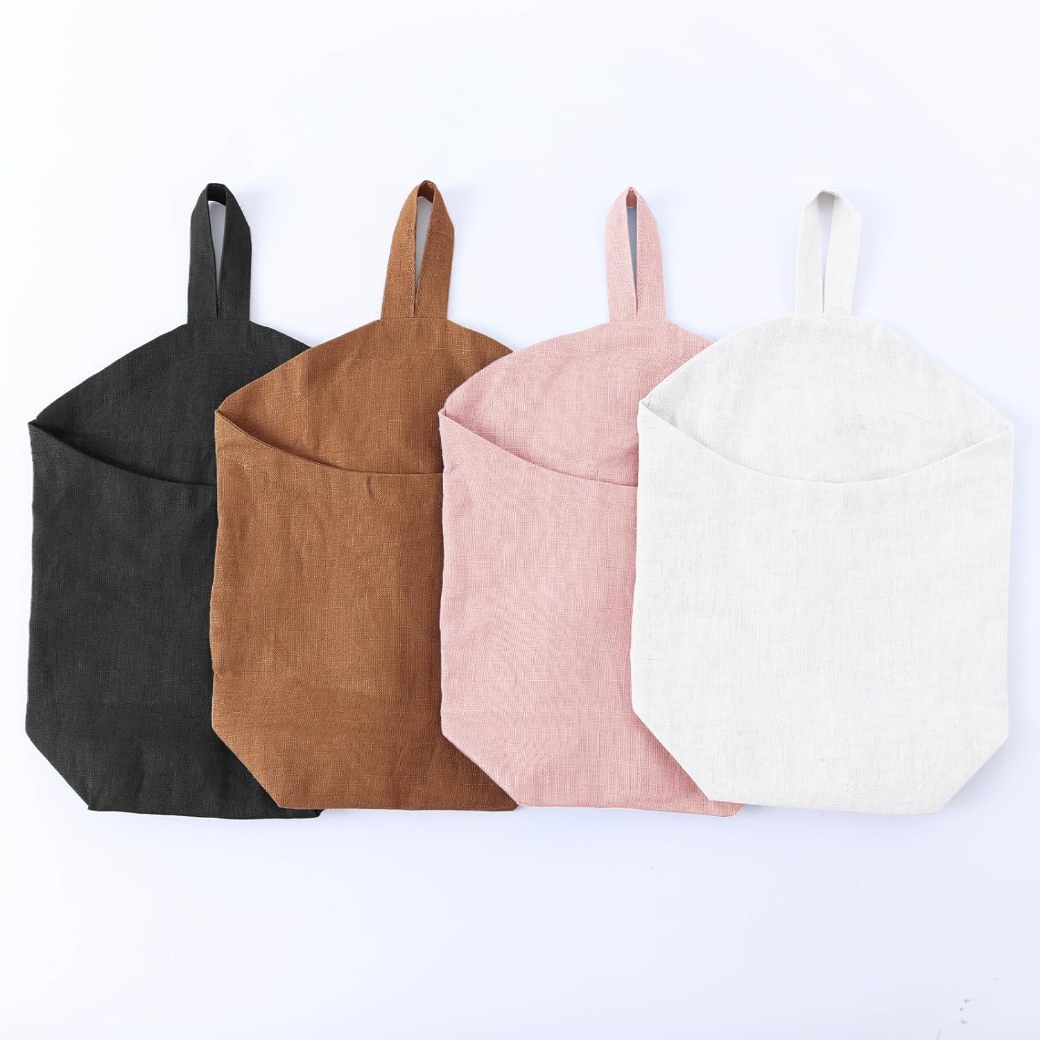 100% Linen Hanging Storage Bags Baskets 2 Pcs, Small Wall Storage Bag for Kitchen, Bedroom, RV Camper Organizer, Sewing Room, Nursery Storage, Kids Room (Brown)