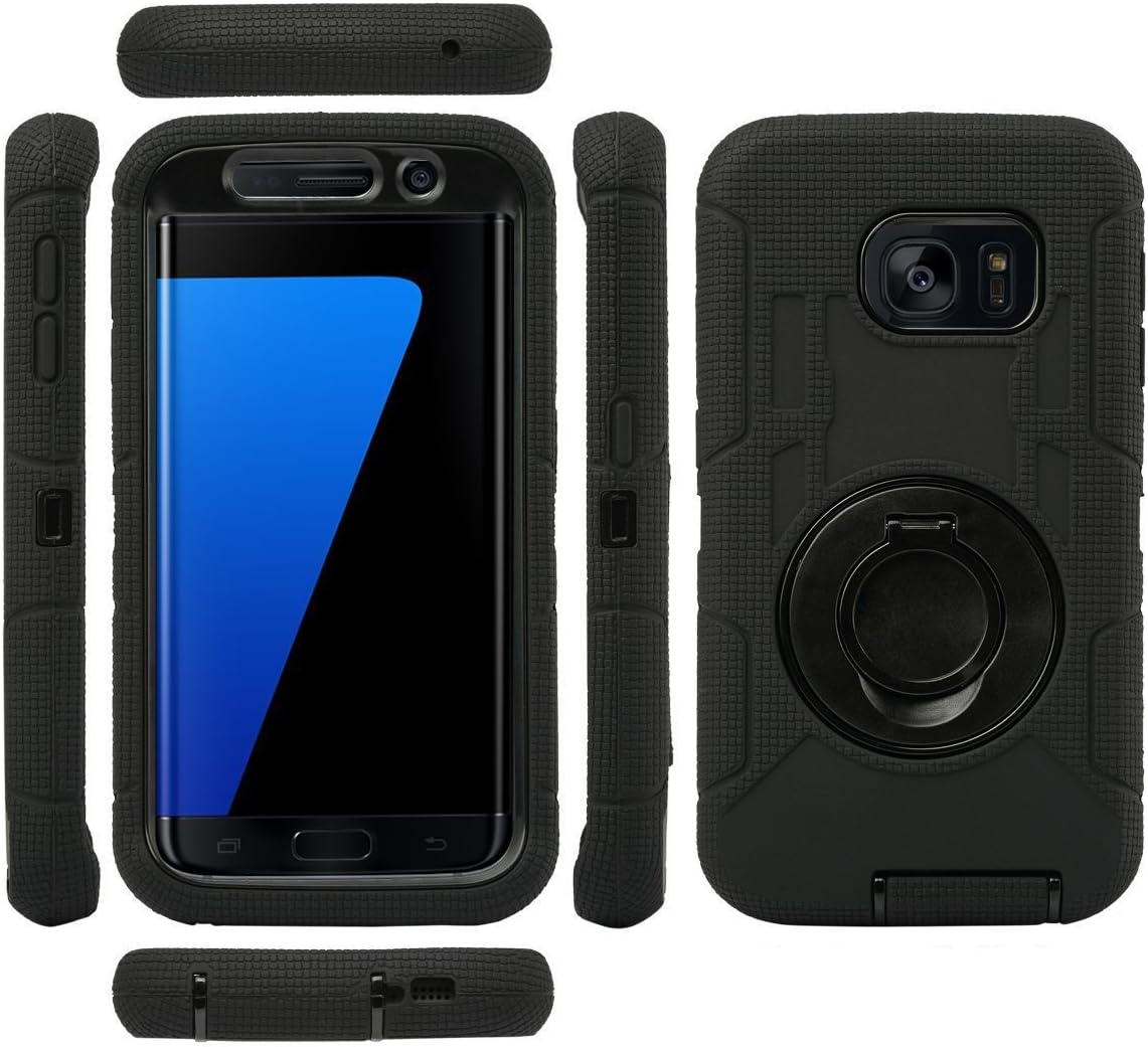 J.west Galaxy S7 Edge Case Hybrid Dual Layer Combo Holster Case Heavy Duty Rugged Protective Case with Built-in Rotating Kickstand Swivel Belt Clip Holster for Samsung Galaxy S7 Edge (Black)