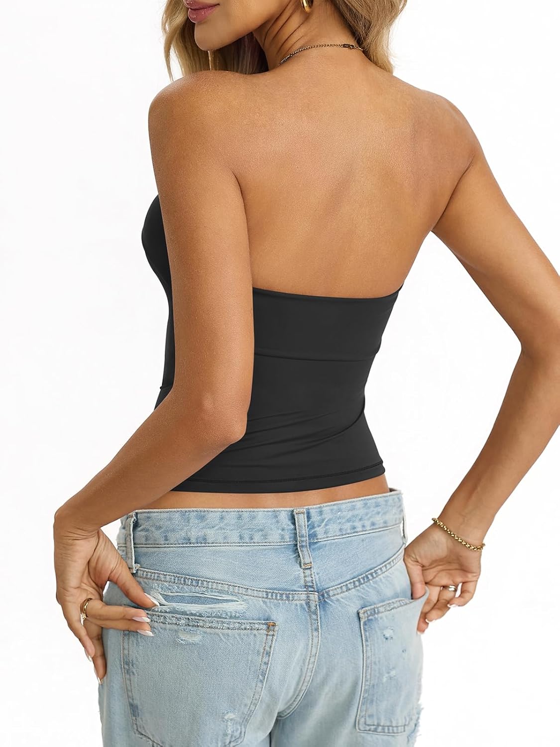 Womens Double Lined Tube Tops Non Slip Bandeau Strapless Shirts Slim Fit Sexy Going Out Tank Tops Summer 2026 - Image 6
