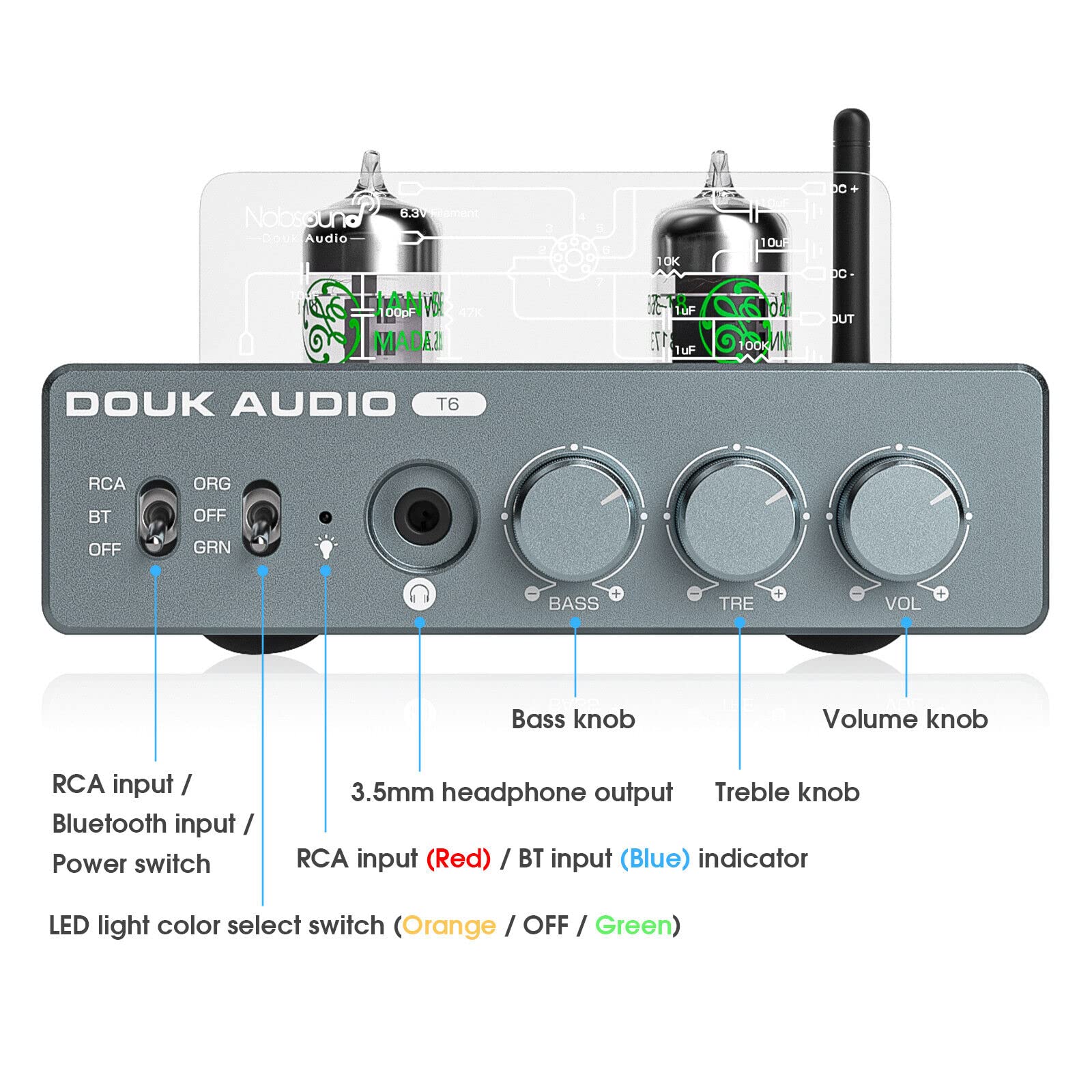 HiFi Bluetooth 5.1 Röhrenverstärker Tube Stereo Amplifier Audio Empfänger Röhren Kopfhörer Verstärker 80W×2