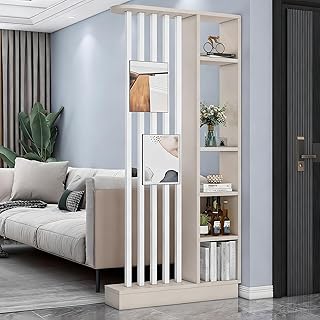 Raumteiler Paravent Trennwand, Boden bis Decke Trennwand mit erhöhtem Sockel, Massivholz Paravent Trennwands Post für Wohnzimmer, Flur, Eingang, Essbereich, Büro(Color A)
