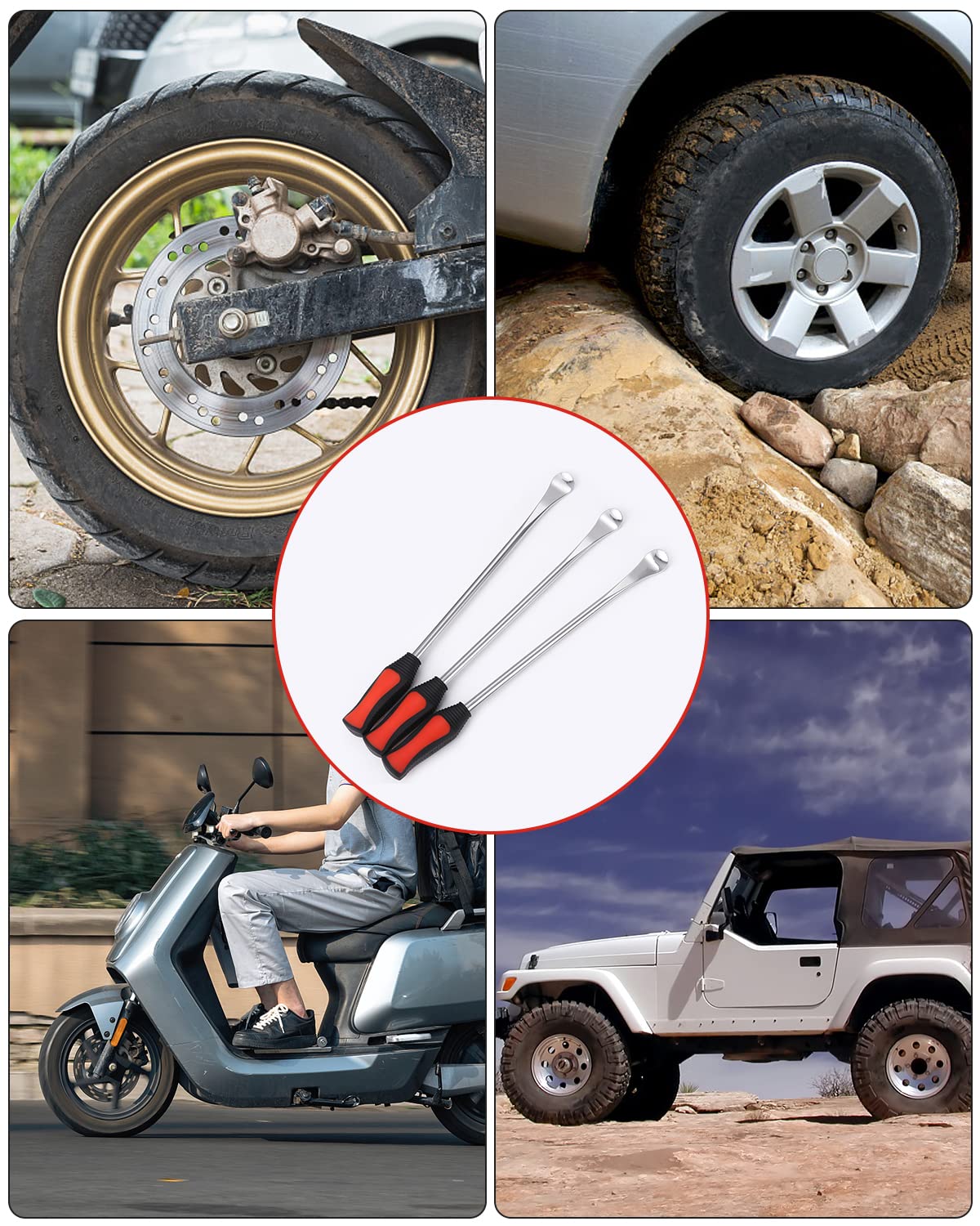 Łyżka do opon JOFLVA, 15-calowa łyżka do opon, dźwignia do opon motocyklowych, łyżka do opon, łyżka do narzędzi do opon, zestaw narzędzi do dźwigni, zestaw narzędzi do ochrony obręczy koła