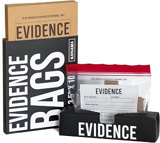 50-Pack Evidence Bag Prop Kit | Includes Classic Paper & Clear Plastic Bags | Authentic Supplies for Any CSI or Detective Party