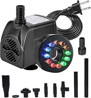 15W 1000L/H Submersible Fountain Water Pump with 12 Colorful LED Lights,...