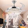 42 Crystal Ceiling Fans with Lights and Bluetooth Speaker, Luxury Fandelier Crystal Ceiling Light, Retractable Chandelier Fan with Remote, Dimmable, Reversible for Living Room, Bedroom