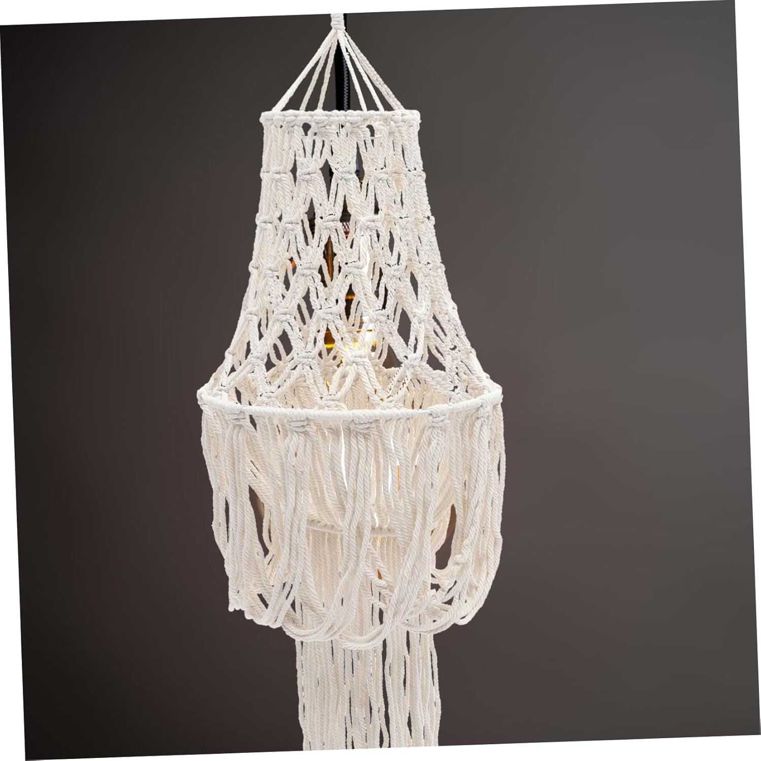 Luxshiny Bohemian Macrame Woven Lamp Shade Handcrafted Cotton Rope Ceiling Light Decor for Living Room Bedroom and Cafes Rustic Style with Long Tassels