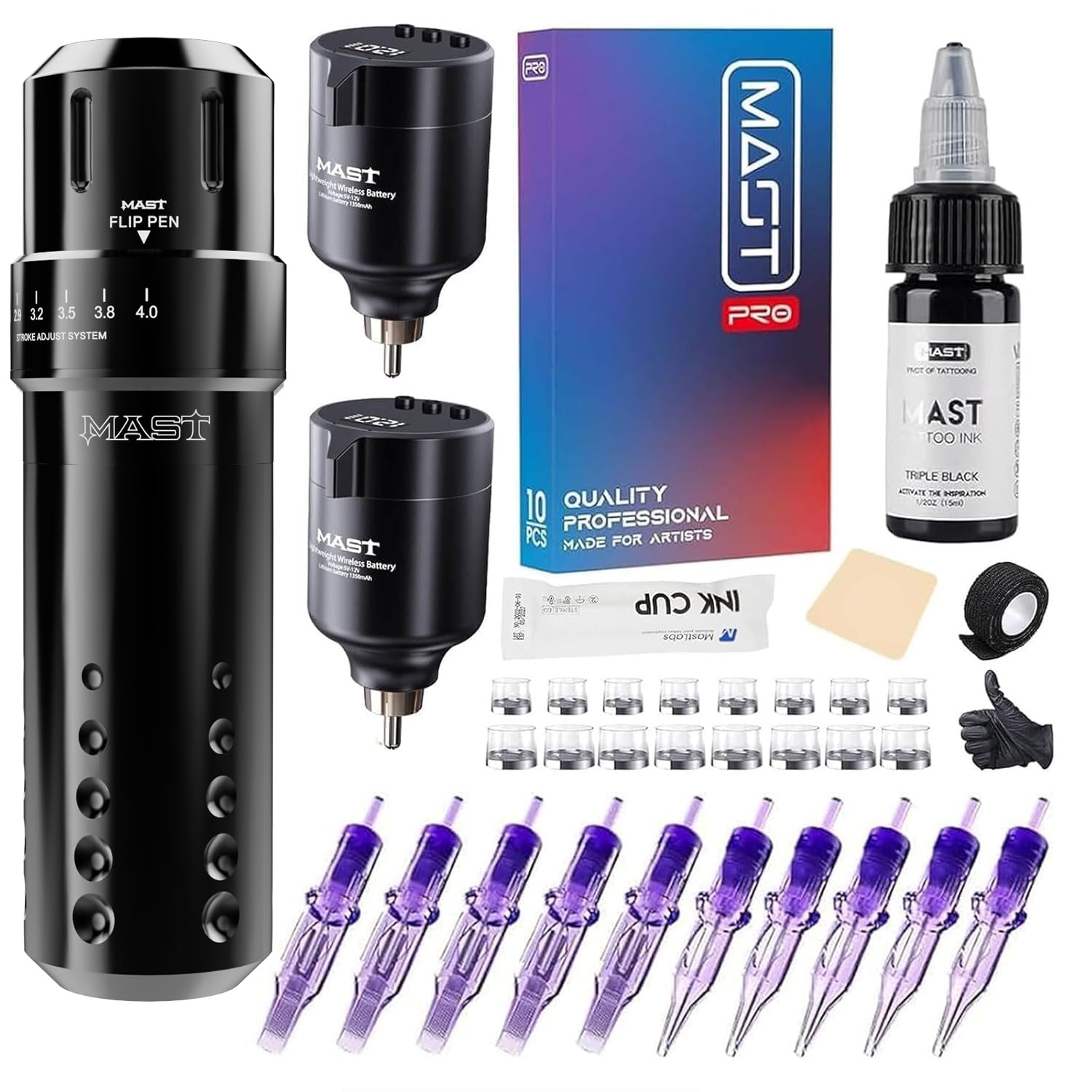 Mast Wireless Tattoo Kit, Tour Fly Slim Wireless Rotary Tattoo Pen