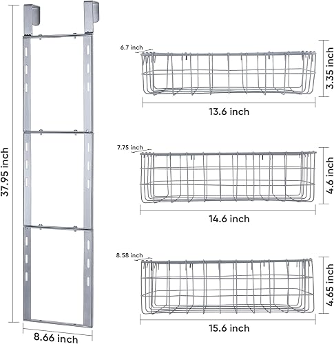Miniatura 5 de Organizador desmontable de 3 cestas sobre la puerta, estante colgante de hierro resistente, estante organizador de almacenamiento para cocina, baño