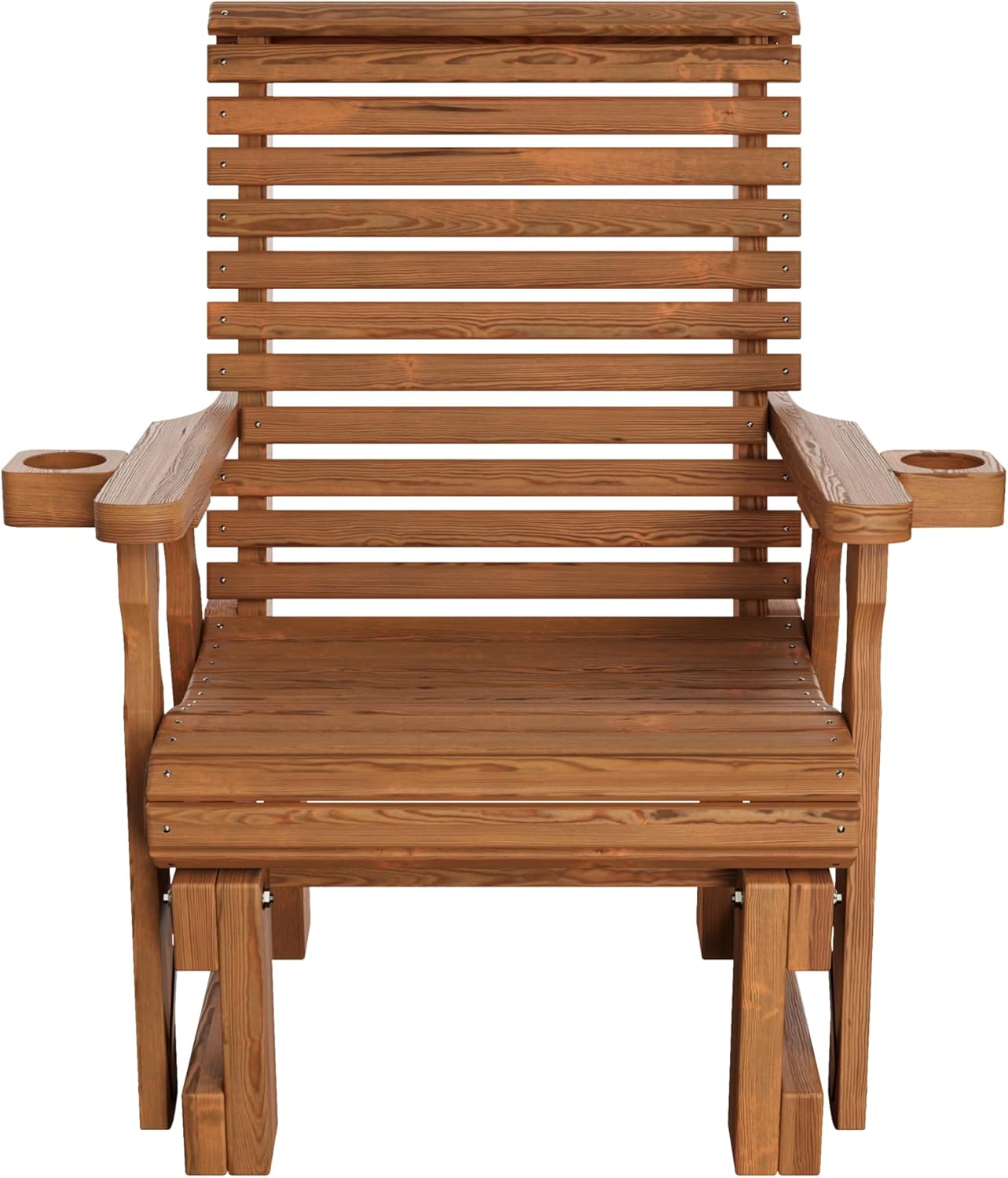 Amish Casual Heavy Duty 600 Lb Roll Back High Back Treated Glider Chair with Cupholders (Oak Stain)