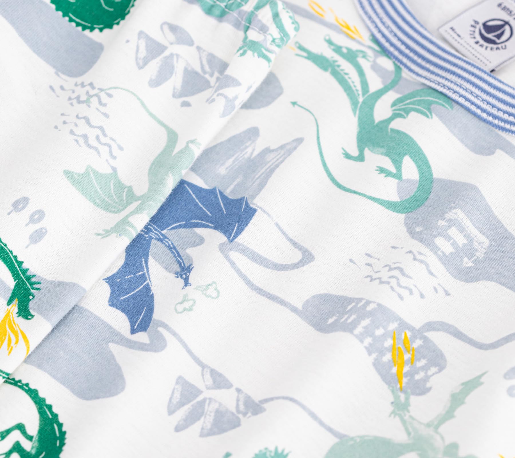Pe Bateau Pyjama für Kinder, aus Baumwolle, kurzärmlig, Lange Beine, Bedruckt, 6A, Weiß/Mehrfarbig