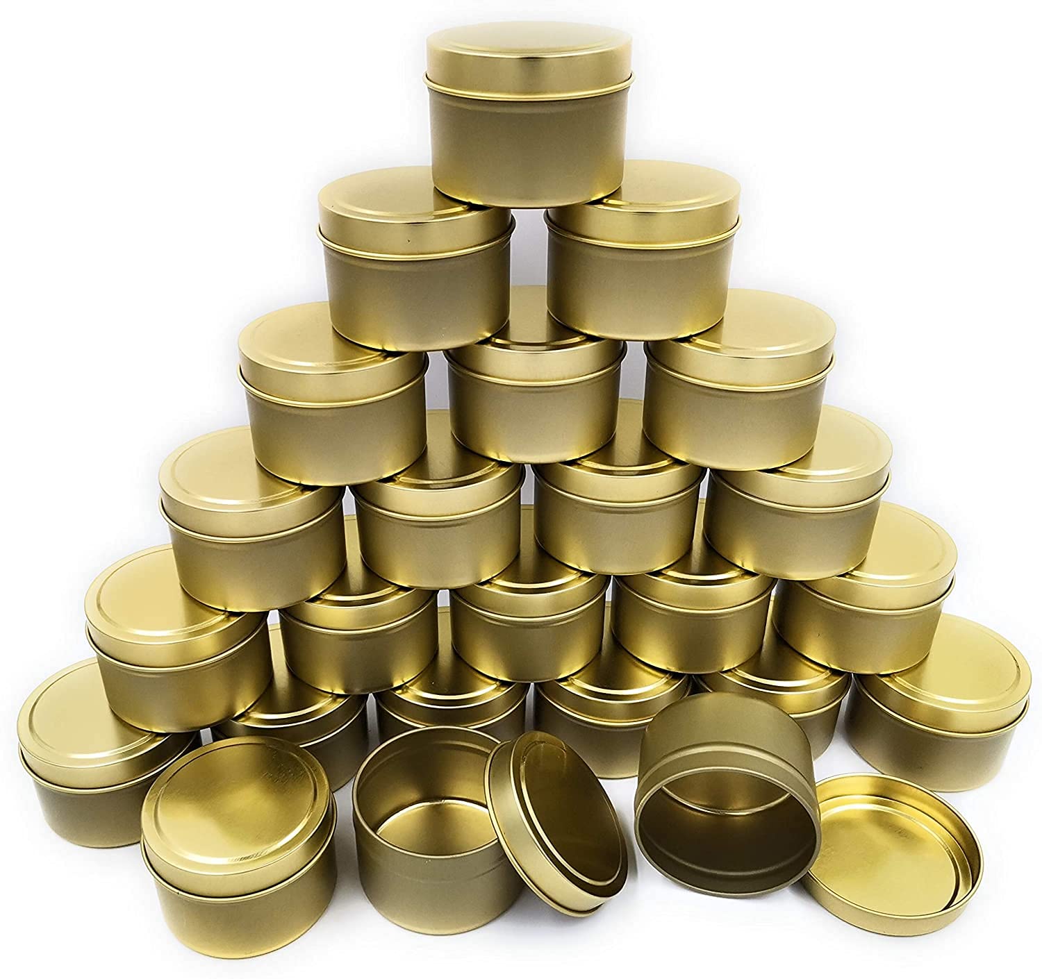 NRANSON Słoiki na świece do produkcji świec, 24 sztuki metalowych puszek na świece z pokrywkami, pojemniki na świece do samodzielnego wykonania świec, sztuki i rzemiosła, przechowywania i nie tylko (złote, 5 uncji)