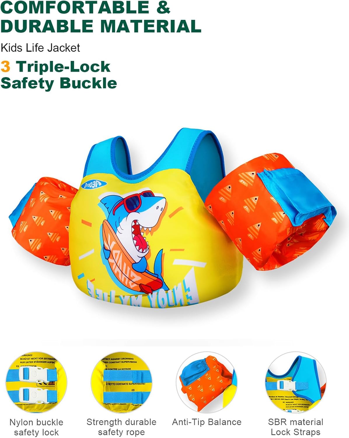 AEOCOO Puddle Float Jumper 20-30-50-60-70 Pounds, Toddler Swim Vest for 1-3-5-6-9 Years Old, Pool Floats with Swimming Arm Floaties Swim Jacket & Water Wings for Kids Swimmies, Boys, Girls, Niños