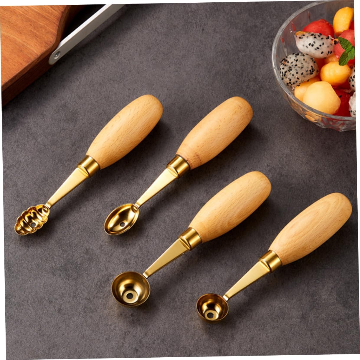 VICASKY 4Pcs Melon Ball Scoops Ergonomic Round Scooper for Ice Cream and Fruit Lightweight Dessert Spoon Tools for Evenly Sized Melon Balls and Ice Cream Scooping