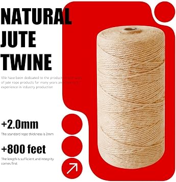 2MM Natural Jute Twine String 800Ft Brown Durable Jute Rope, Used for Hand Crochet, Climbing Plant, Gardening Flowers, Home Decorations, Art Crafts Gift Packaging, Weddings, Christmas