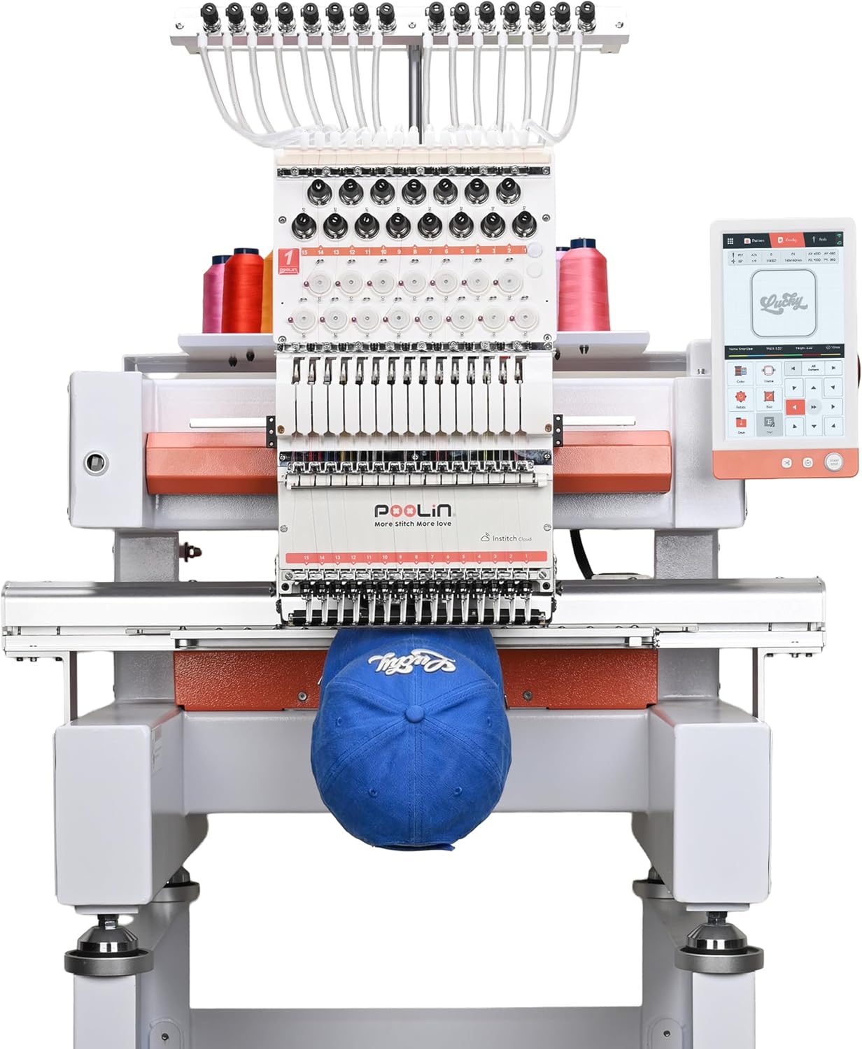 POOLIN EOV 15 Needle Embroidery Machine,14.2"x9.5" Large Area,Professinoal Vison Multi-Needle for Small Business & Home Shop,Cap & Flat Embroidery, Built for Daily Production
