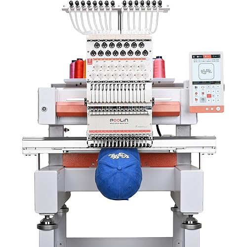 POOLIN EOV 15 Needle Cap Embroidery Machine Vison, Compact Multi-Needle for Small Business & Home Shop, Cap & Flat Embroidery, InStitch Software, WiFi Transfer, Built for Daily Production