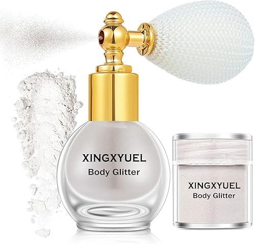 Espray de purpurina corporal blanca para el cuerpo iluminador de brillo corporal spray de purpurina para ropa cabello y cuerpo iluminador de