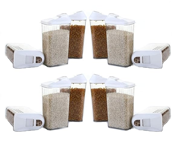 Slings 12 Pcs Easy Flow Kitchen Plastic Container Set for Cereals, Rice, Pulses(1100ml, Clear)
