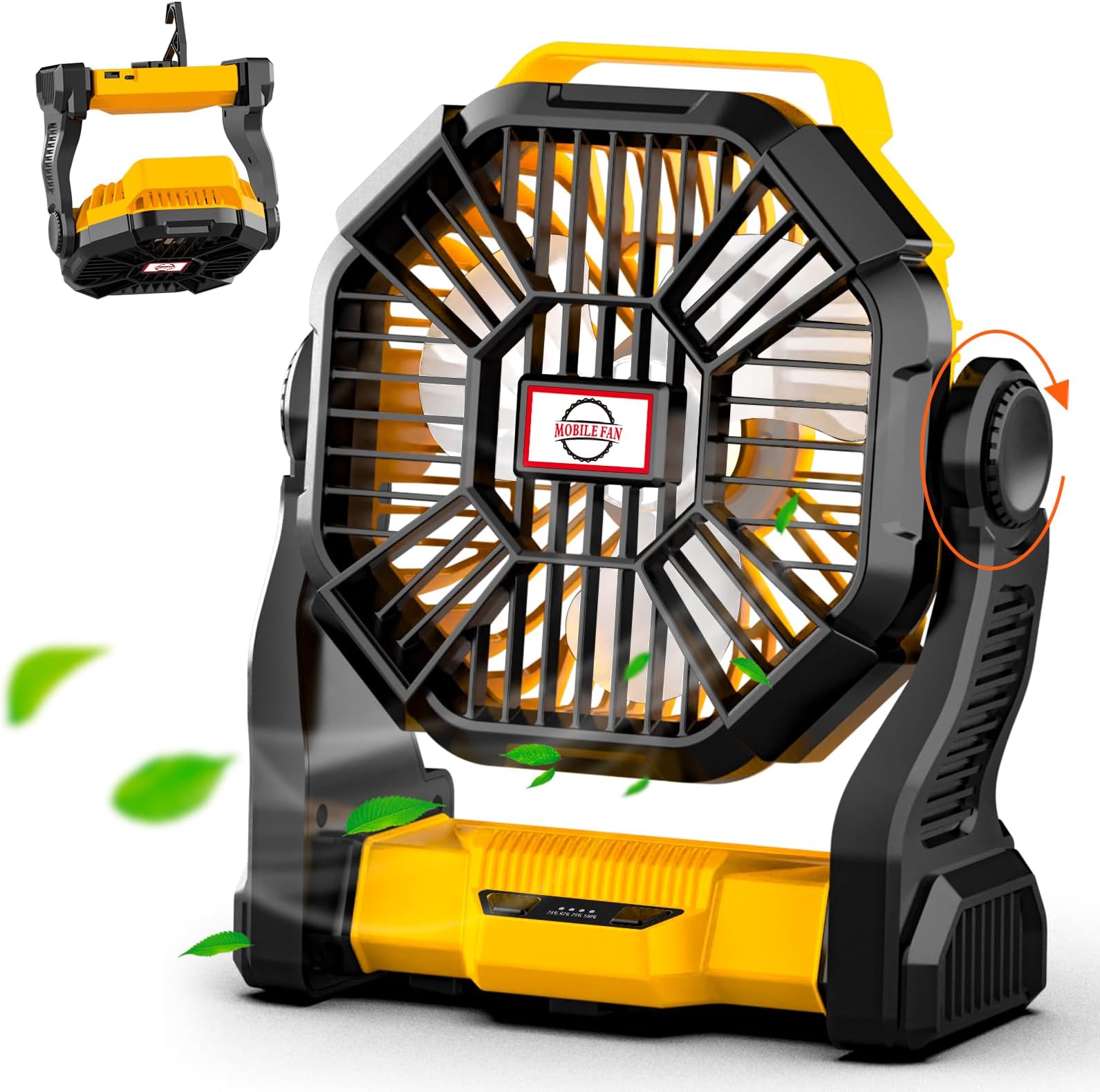 Sendowtek Portable Battery Fan with LED Light, 10400mAh Quiet Rechargeable Tent Fan with Hanging Hook 4 Speed Small USB Battery Powered Camping Fans for Travel Picnic Outdoor Indoor Cooling Sleeping