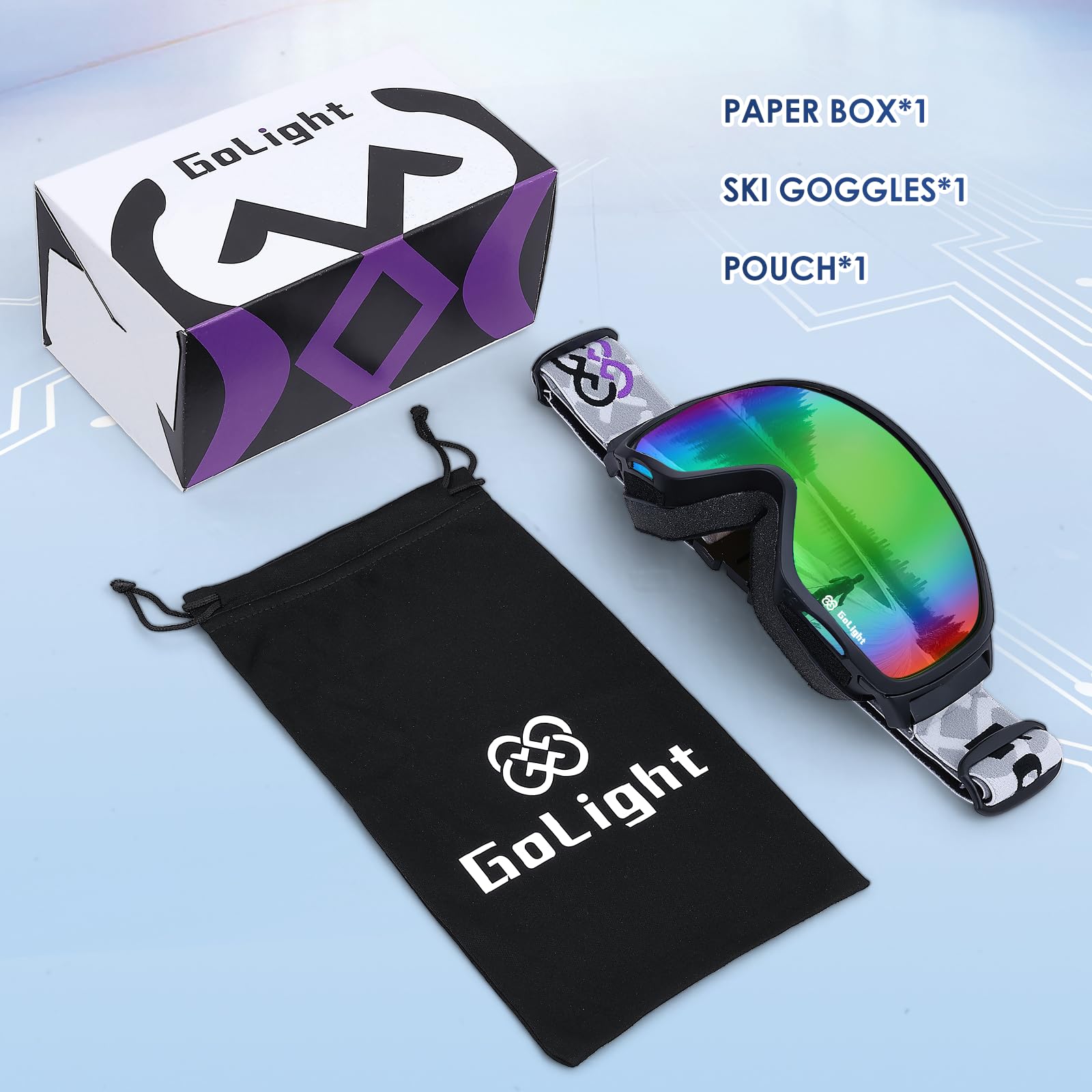 GoLight OTG Occhiali da sci YG-48 per snowboard, lenti sferiche, 100% protezione UV, anti-appannamento, occhiali da neve invernali OTG per uomini donne, motoslitta, sci, pattinaggio, marrone+revo
