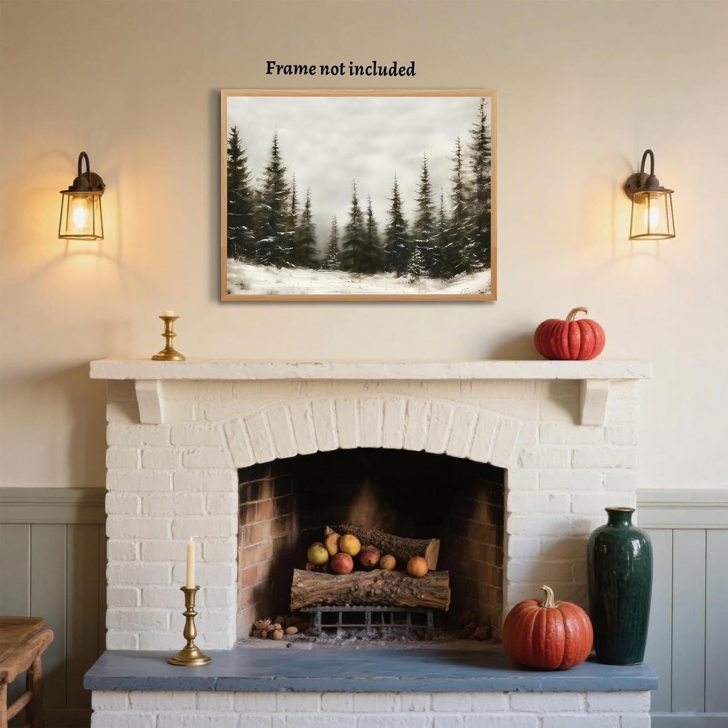 Winter Pine Forest Painting Rustic Christmas Landscape Art Snowy Xmas Trees Pictured Wall Decor Evergreen Tree North Prints Poster Decoration for Gallery Living Room Bedroom 24x36inch Unframed