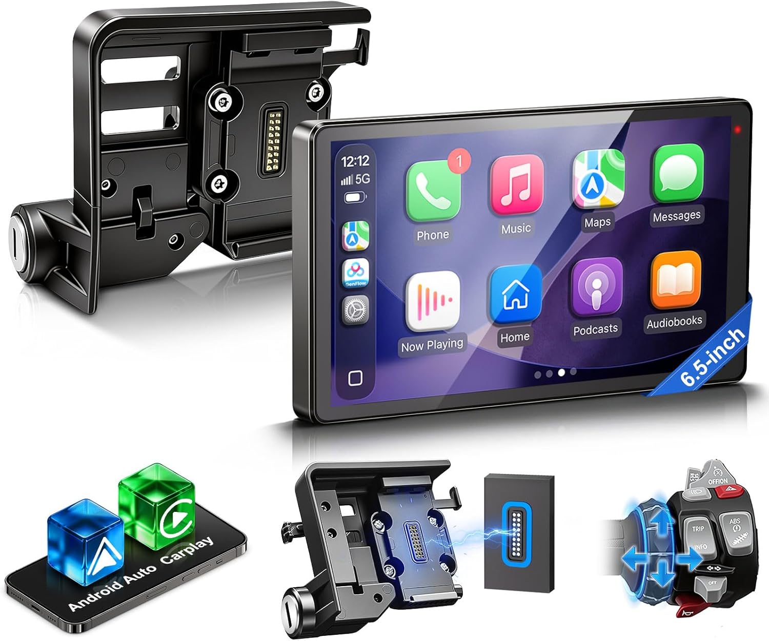 LBW 6.5 Inch Motorcycle CarPlay GPS for BMW, Ultra-Bright CarPlay Screen, 1200 Nits Bright Waterproof HD Touch Screen, Plug&Play Lossless Installation, iOS/Android Native Protocol Support