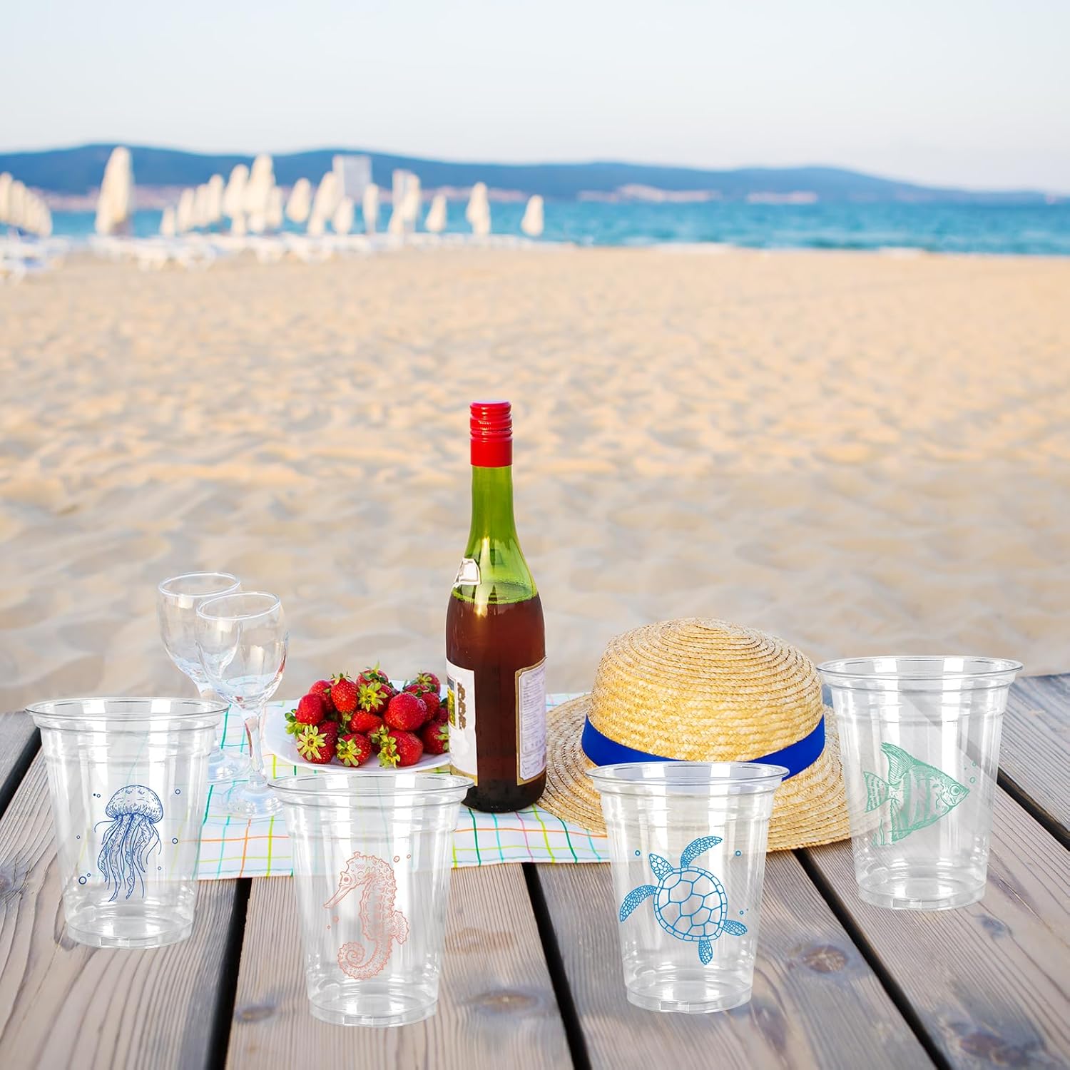 60Pcs 12Oz Ocean Animal Plastic Cups with Lids & Straws Under The Sea Disposable Clear Drinking Cups for Summer Birthday Baby Shower Party Supplies - Image 6