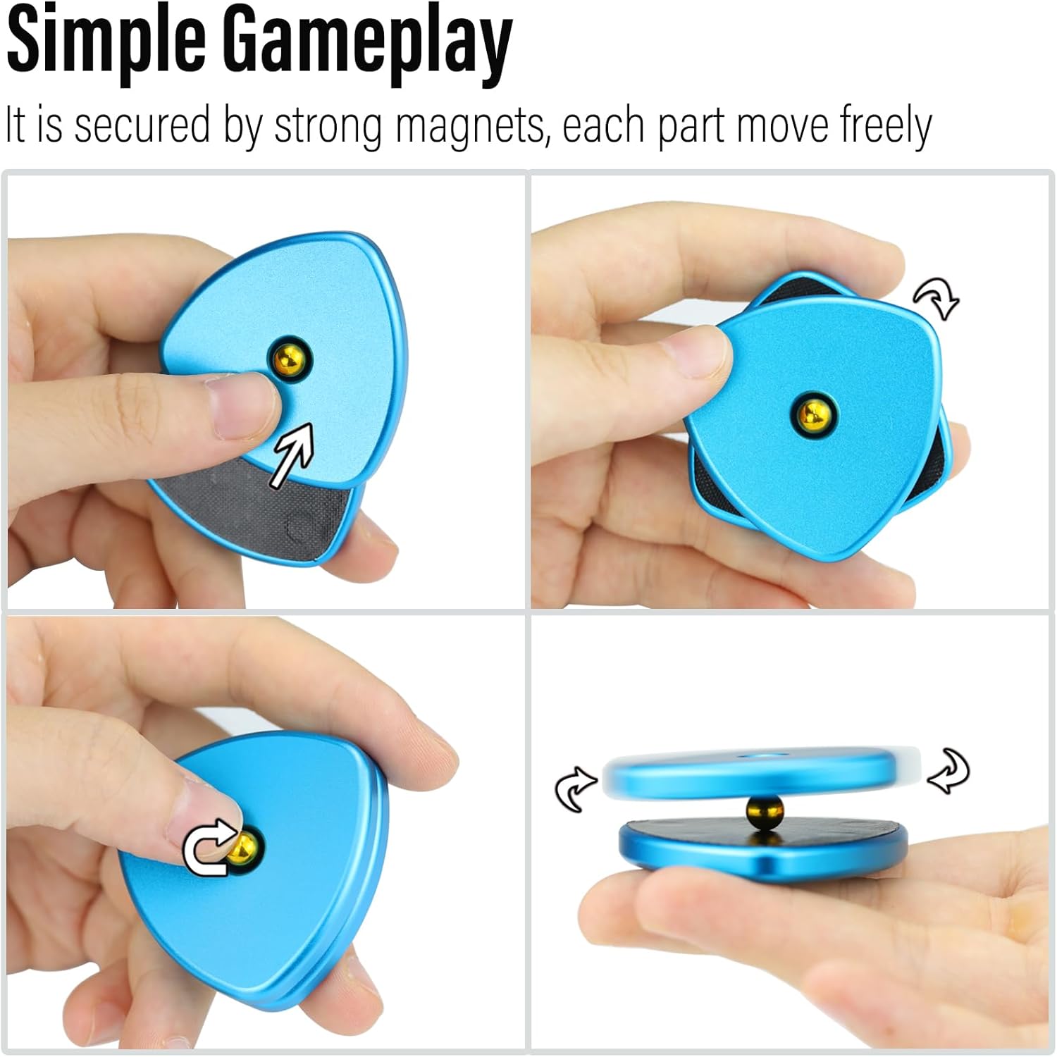 FREELOVE Metal Magnetic Fidget Toys Slider for Adults, Pivot Sliding Magnet Clicker, Compact Triangle Haptic Coin, Quiet Operate for Stress Relief Anxiety (Blue, Small-Gen2)