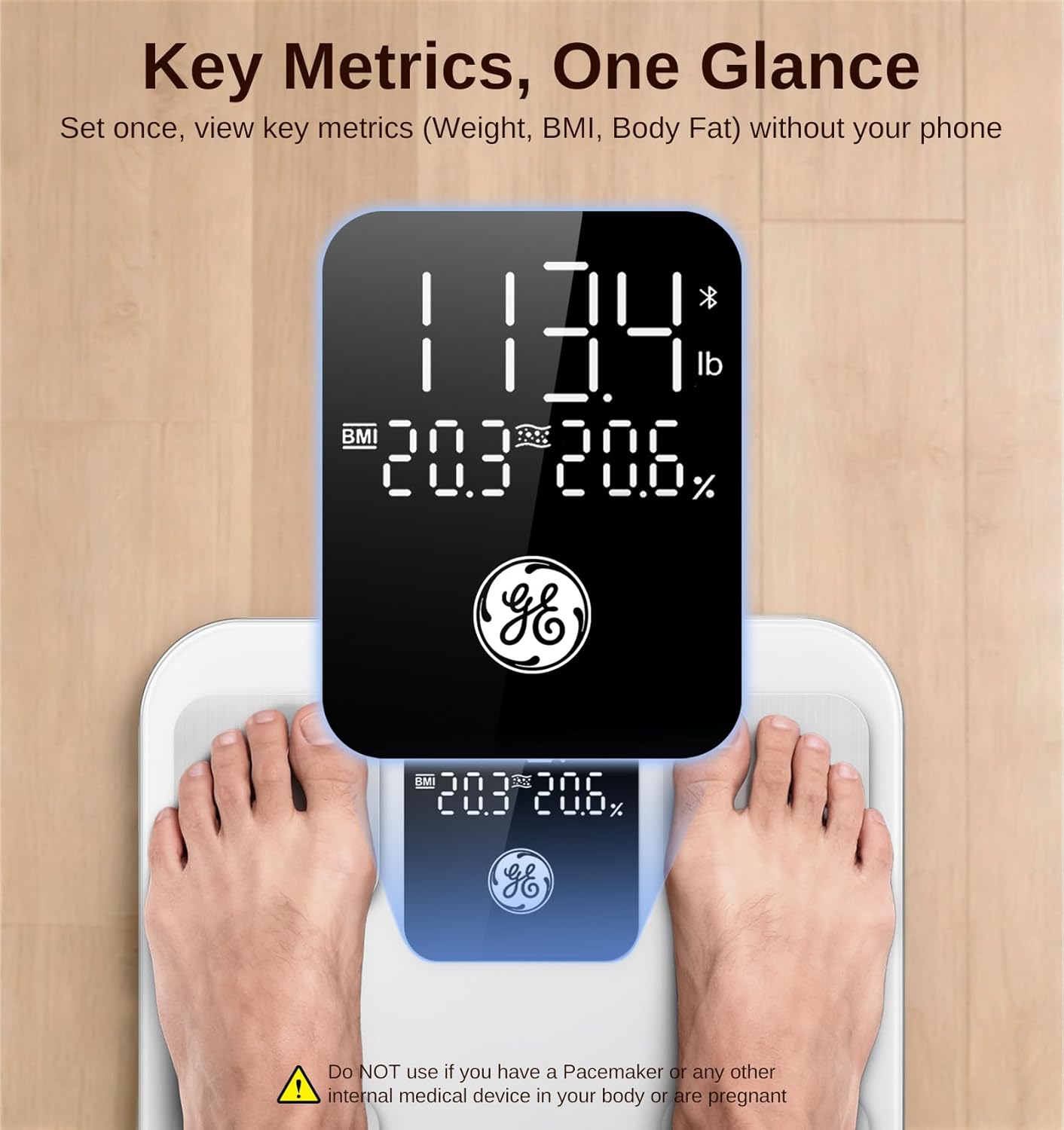 GE Smart Scale for Body Weight: Body Fat, BMI, Digital Bathroom Scale - 14 Body Composition Analyzer Health Monitor, Highly Accurate Bluetooth Weighing Scale with App 400 lb, 11 Inch