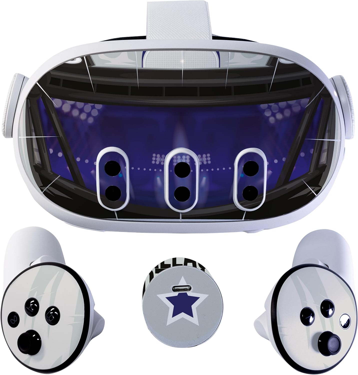 VR Headset Blue Football Helmet Skin and Accessories Stickers Kit Compatible with Meta Quest 3 Skin Vinyl Protective Cover Decal Compatible with Oculus Quest 3
