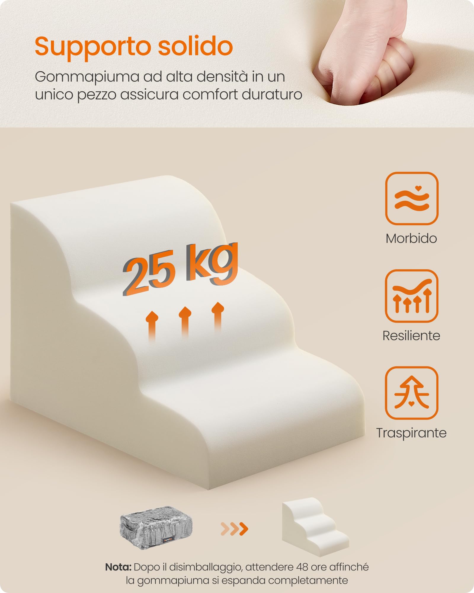 Feandrea Scala a 3 Gradini per Cani, Pendenza per Letto, Divano, Scaletta per Animali Domestici Impermeabile e Antiscivolo, Copertura Sfoderabile e Lavabile, Maniglia, Grigio Tortora PPS003G01