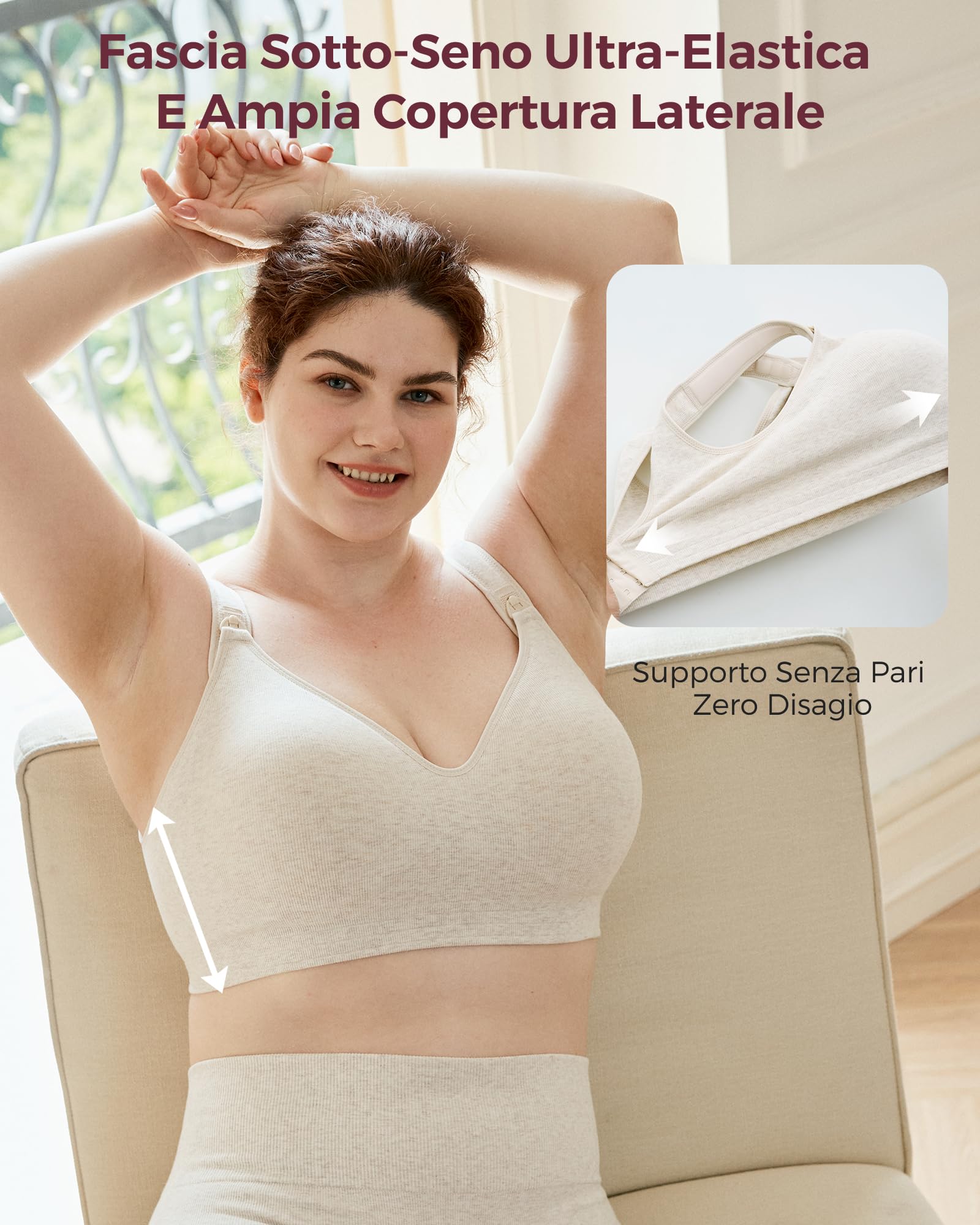 Momcozy Reggiseno per allattamento con seni grandi, reggiseno in cotone senza ferretto con imbottitura fissa, vestibilità su tutta la superficie, regolabile