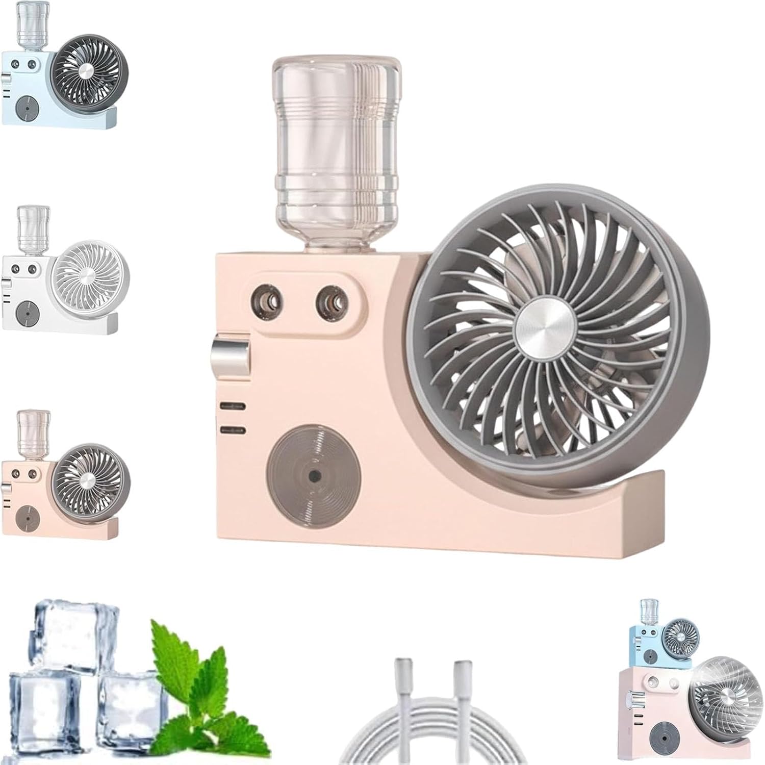 Portable USB Rechargeable Misting Table Fan, Mini Desktop Cooling Air Circulator with Mist Spray for Office Home Dorm Bedroom Summer Use (Pink)