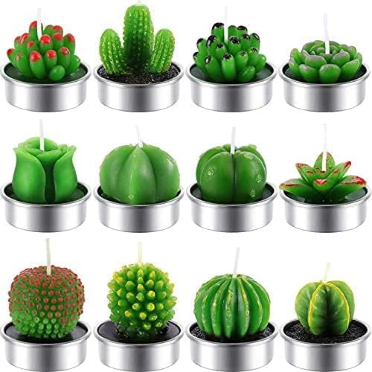 Jojomis 12 PCS Flower Tealight Candles Set – Cactus & Succulent Plant Shaped Decorative Tea Lights for Home, Party, Wedding, and Gifts