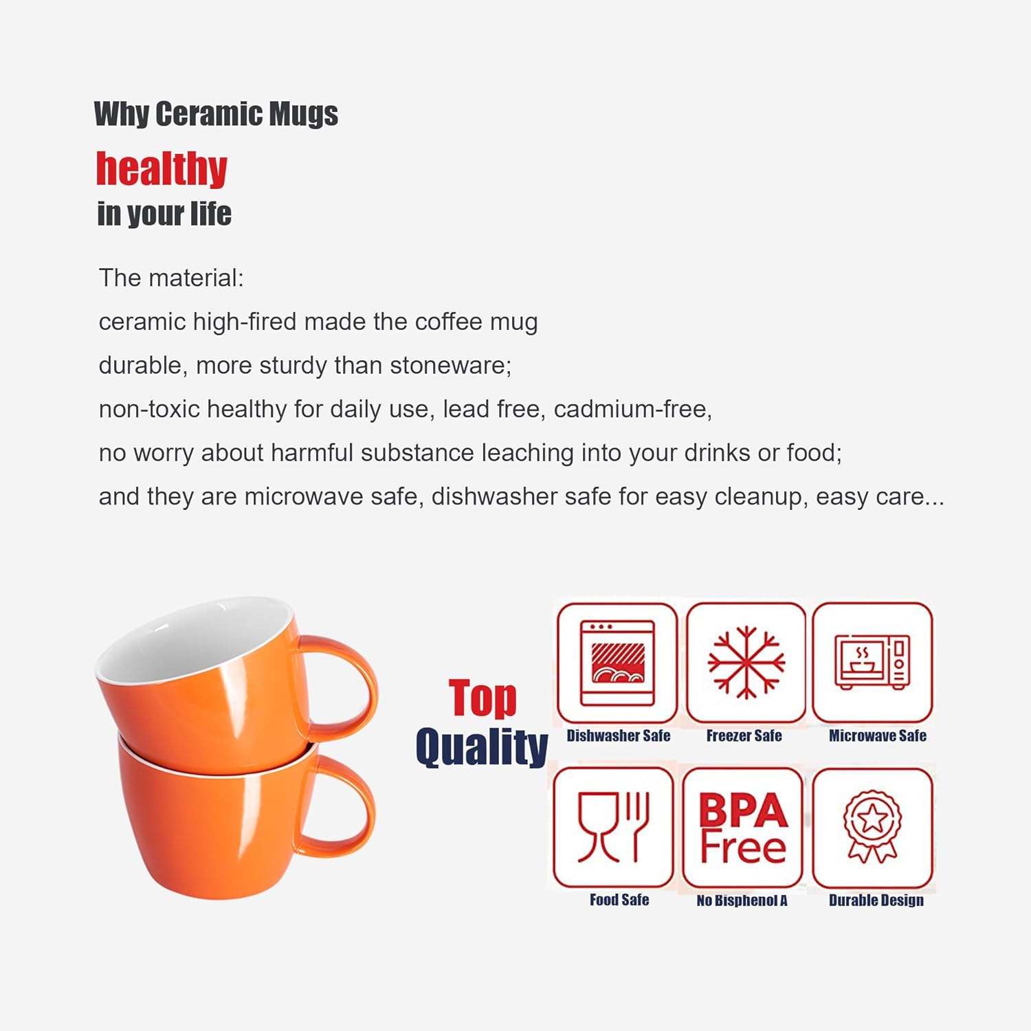 Extra Large Coffee Mugs, Ceramic Coffee Mug Set of 2 Oversized 30 Ounce Breakfast Cup and Soup Bowl with Handle, Dishwasher and Microwave Safe, Big Oversized Tea Cups, Gift and Home Decor, Orange