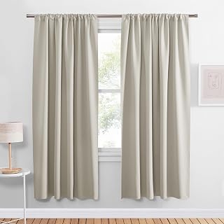 PONY DANCE Blackout Curtains for Living Room,Thick Durable Privacy Window Shades, Rod Pocket Thermal Insulated Backdrop for Teenagers Bedroom Dorm, W 42 x L 72 inches, Cream,2 Panels