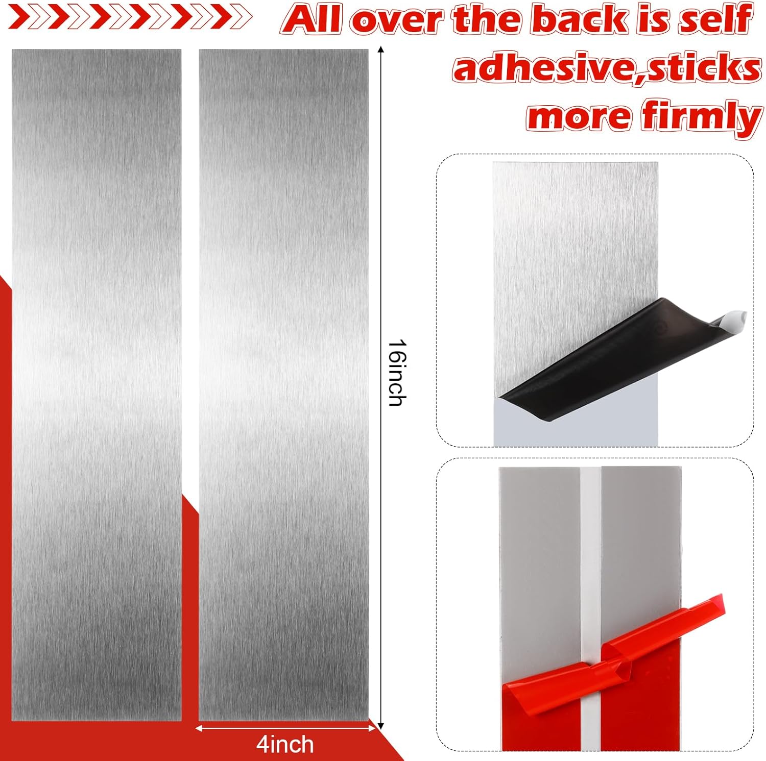 6 Pcs Door Scratch Protection Plate Door Metal Kick Plate 4" x 16" Self Adhesive Stainless Steel No Drill Kickplate for Interior, Exterior Doors, Sliver