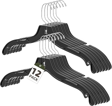 Black Plastic Hanger 12 Pack, Heavy Duty Clothes Hangers