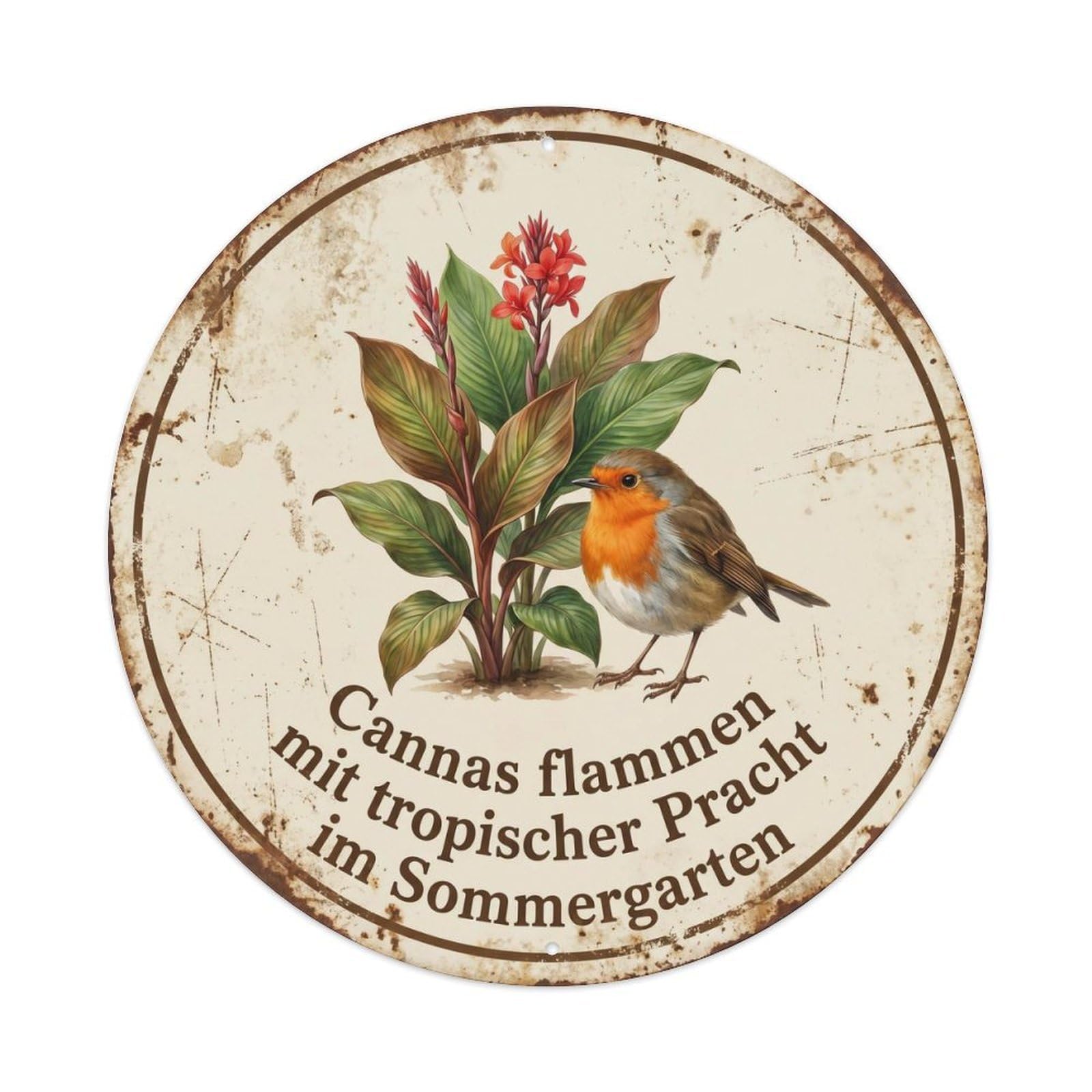 Robin Bird Garden Quote Canna RoundMetal Tin Sign