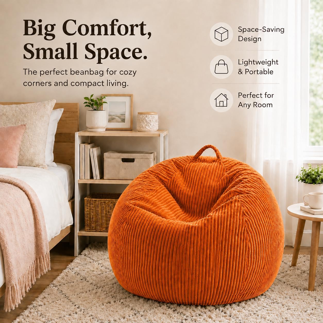 Corduroy Bean Bag Cover Only, Wide-Wale Fabric, No Filler Included